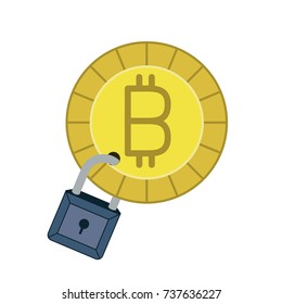 bitcoin gold coin with secure padlock vector illustration