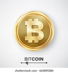 Bitcoin Gold Coin Vector. Realistic Crypto Currency Money And Finance Sign Illustration. Bitcoin Digital Currency Counter Icon. Fintech Blockchain. Famous World Cryptography 