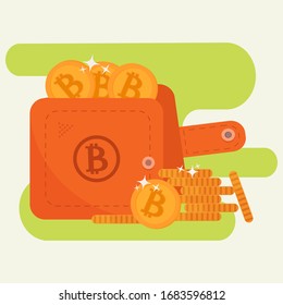 Bitcoin gold coin wallet vector illustration. Digital wallet