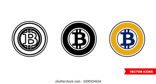 Bitcoin gold icon of 3 types: color, black and white, outline. Isolated vector sign symbol.