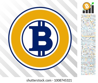 Bitcoin Gold icon with 7 hundred bonus bitcoin mining and blockchain pictographs. Vector illustration style is flat iconic symbols designed for crypto currency websites.