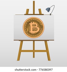 Bitcoin golden coin. Hand drawn vector stock illustration.