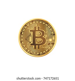 Bitcoin golden coin. Isolated detailed vector illustration on black background.