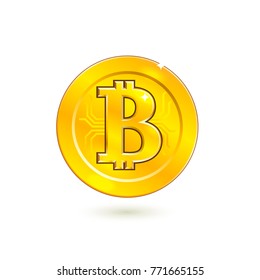 Bitcoin. Golden Coin Photorealistic.  Vector Illustration. Crypto Currency.