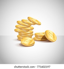 Bitcoin golden coins pile stack internet virtual crypto currency vector 