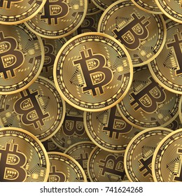 Bitcoin golden coins seamless background.