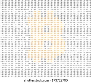 Bitcoin golden currency symbol crypted in binary code listing