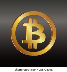 Bitcoin golden icon in a circle on a black and gray background. Vector illustration icon in a circle on a black and gray background. Vector illustration