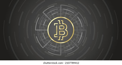 Bitcoin golden icon sign payment symbol cryptocurrency logo simple power consumption abstract graphic card cooler fan background vector