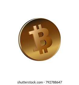 Bitcoin golden isolated on white background. Crypto currency. 3d vector illustration of a coin