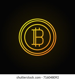 Bitcoin golden linear icon. Vector crypto currency round minimal outline symbol or logo element on dark background
