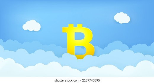 Bitcoin golden sign over clouds abstract illustration