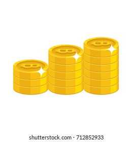 Bitcoin golden stack. Virtual currency purchase, sell and store money safely, online community. Cartoon vector illustration on white background