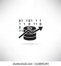 bitcoin graph and binary number icon