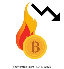 Bitcoin with graph down. Financial concept. Vector