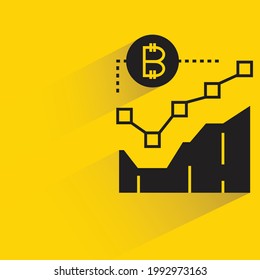 bitcoin graph icon with shadow on yellow background