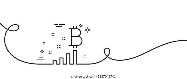 Bitcoin graph line icon. Continuous one line with curl. Cryptocurrency analytics sign. Crypto money symbol. Bitcoin graph single outline ribbon. Loop curve pattern. Vector
