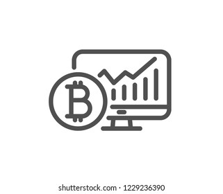 Bitcoin graph line icon. Cryptocurrency analytics sign. Crypto money statistics symbol. Quality design flat app element. Editable stroke Bitcoin chart icon. Vector