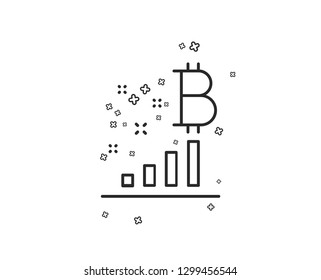 Bitcoin graph line icon. Cryptocurrency analytics sign. Crypto money symbol. Geometric shapes. Random cross elements. Linear Bitcoin graph icon design. Vector