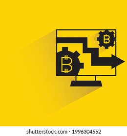Bitcoin-Graphen auf Desktop-Symbol auf gelbem Hintergrund