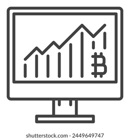 Bitcoin Graph on PC Display vector Cryptocurrency concept icon or sign in outline style