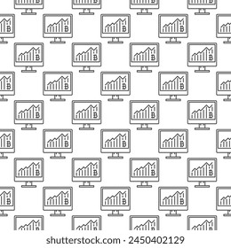 Bitcoin Graph on PC Display vector Cryptocurrency concept seamless pattern in outline style