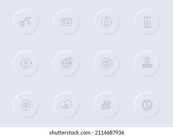 bitcoin gray vector icons on round rubber buttons. bitcoin icon set for web, mobile apps, ui design and promo business polygraphy
