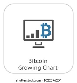 Bitcoin Growing Chart Icon. Modern computer network technology sign. Digital graphic symbol. Computer with profit diagram. Concept design elements.