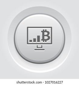 Bitcoin Growing Chart Icon. Modern computer network technology sign. Digital graphic symbol. Computer with profit diagram. Concept design elements.