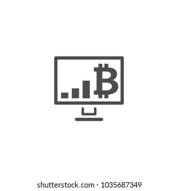 Bitcoin Growing Chart Icon. Modern computer network technology sign. Digital graphic symbol. Computer with profit diagram. Concept design elements.