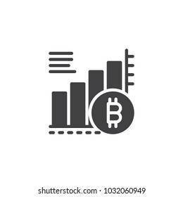 Bitcoin growing graph chart vector icon. filled flat sign for mobile concept and web design. Cryptocurrency bar chart simple solid icon. Symbol, logo illustration. Pixel perfect vector graphics