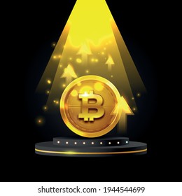Bitcoin growth chart with up arrows