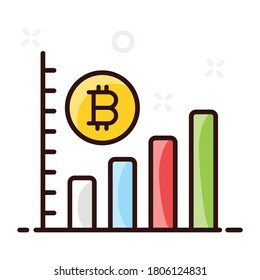 Gráfica de crecimiento de bitcoin en diseño moderno de iconos planos 