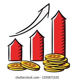 Bitcoin Growth Chart. Sketch-Style Icon. Symbol. Sign. Stock Vector Illustration. Transparent. White Isolated.