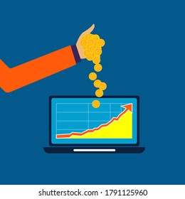 bitcoin growth charts concept flat design