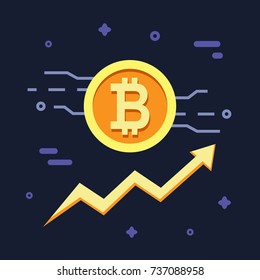 Bitcoin growth concept. Crypto currency. Digital money. Block chain. Finance symbol. Flat style vector illustration