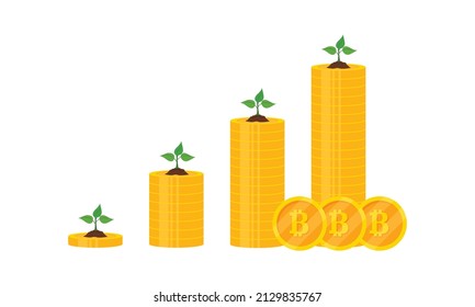 vector de concepto de crecimiento de bitcoin, gráficos criptodivisa, concepto de comercio de bitcoin