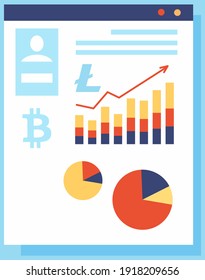 Bitcoin with growth graph and charts. Financial increase of new currency innovative money concept. Bitcoin crypto currency chart of financial system is growing. Line of upward trend arrow on board