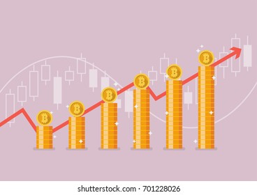 Bitcoin mit Wachstumsdiagramm. Konzept des Finanzwachstums