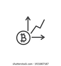 Icono de línea de gráfico de crecimiento de bitcoin. signo de estilo lineal para concepto móvil y diseño web. Icono de vector de esquema de gráfico de gráfico de gráfico de gráficos de bitcoin. Símbolo, ilustración del logotipo. Gráficos vectoriales