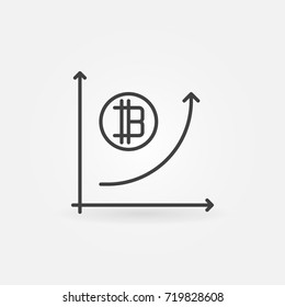 Bitcoin growth graph line icon. Vector cryptocurrency financial success concept symbol in thin line style