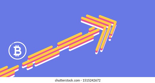 bitcoin growth up graph on blue horizontal banner background. vector illustration. Bitcoin hype concept vector illustration with blank space for text