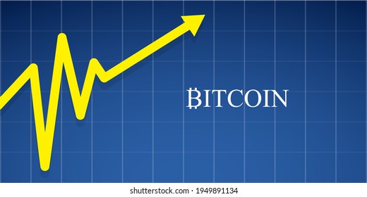 bitcoin growth up graph on blue horizontal banner background. vector illustration. Bitcoin hype concept vector illustration with blank space for text