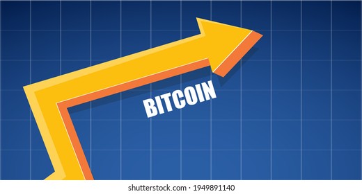 bitcoin growth up graph on blue horizontal banner background. vector illustration. Bitcoin hype concept vector illustration with blank space for text