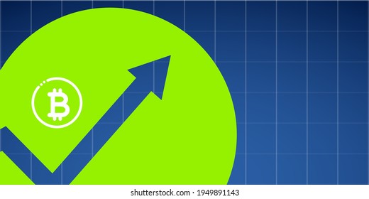 bitcoin growth up graph on blue horizontal banner background. vector illustration. Bitcoin hype concept vector illustration with blank space for text