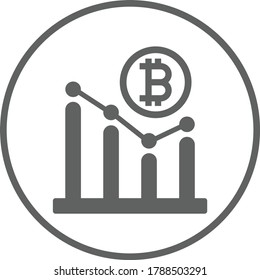 Bitcoin growth icon / gray vector
