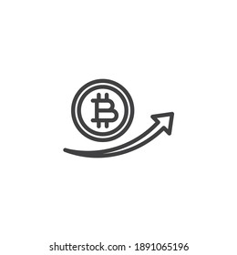 Bitcoin growth line icon. linear style sign for mobile concept and web design. Bitcoin currency growing arrow outline vector icon. Symbol, logo illustration. Vector graphics