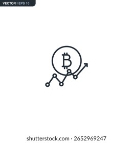 Crescimento Bitcoin, sinal de estilo linear para conceito móvel e web design. Símbolo, ilustração de logotipo. Gráficos de vetor perfeitos com pixel