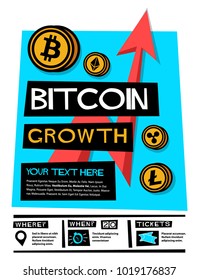 Bitcoin Growth Poster with Ethereum, Litecoin, and Ripple Coins Event Poster Venue Details