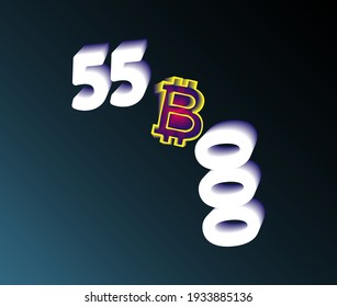 Bitcoin growth, The rapid growth of Bitcoin, Bitcoin breaks $ 55000 barrier amid speculation over spin-off. Bitcoin logo rocket launcher, cryptocurrency concept. 